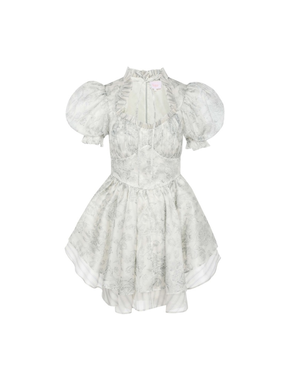 Selkie White Floral Puff-Sleeve Mini Dress